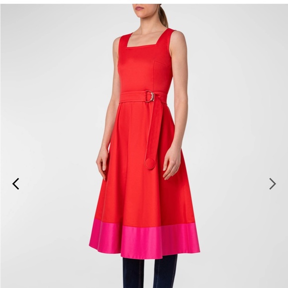 🆕 Akris Punto Beige/Orange Cotton Colorblock Midi Dress - Picture 13 of 15